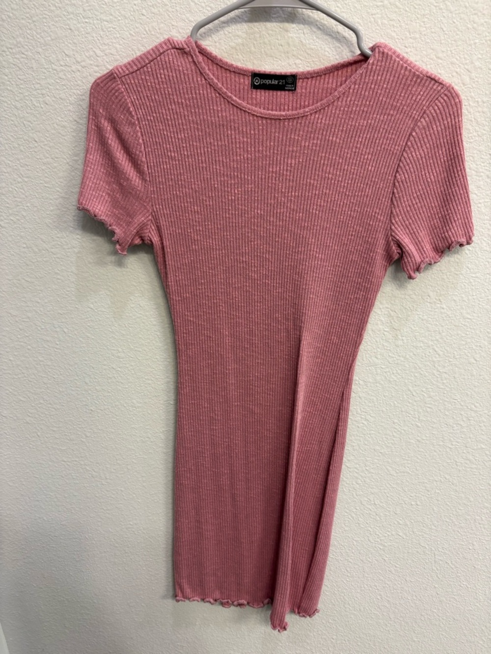 pink ribbed short sleeve dress - Popular 21